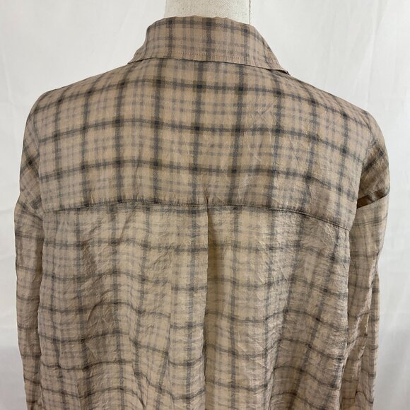 & Other Stories Blouse US 12 Beige Black Plaid Button Front Long Sleeve - Picture 9 of 12